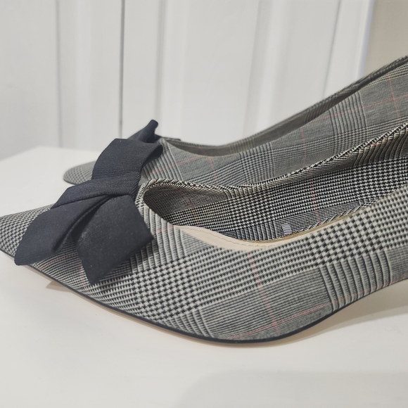 Zara Women’s Black Gray Plaid Bow Mini Heels EU 36 Pumps Office Career Shoes - Picture 10 of 16